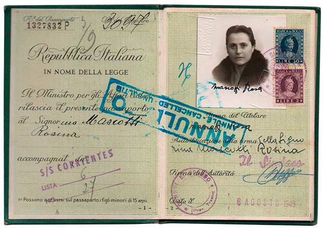 Pasaporte antiguo de Rosina Mascotti