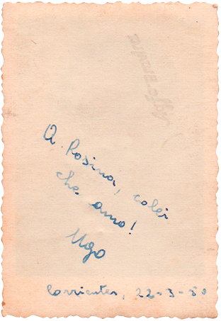 Reverso del retrato, escrito dice 'A Rosina, colei che amo! Ugo. Corrientes, 22-3-50'